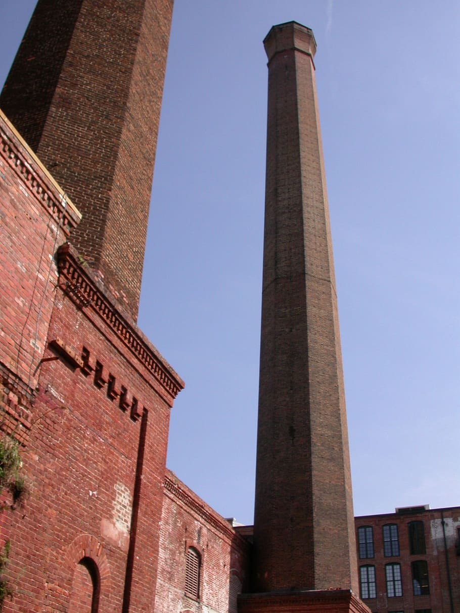 old factory, smokestack, brick tower, chimney, industrial, plant, old, tower, vintage, grungy