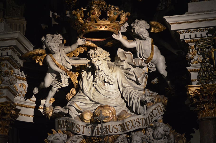 estátua, enorme, coro, catedral, anjos, coroa, deus, pai, registro, latim