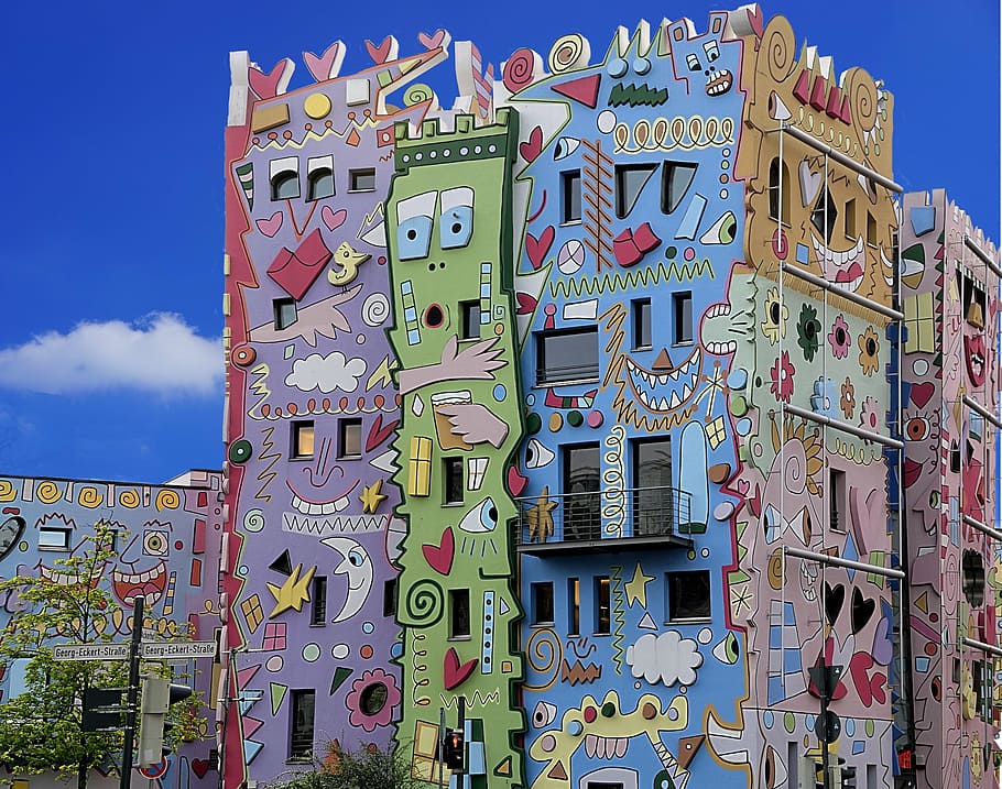 multicolored, building art design, architecture, colorful facade, homes, rizzi house, braunschweig, day, outdoors, multi colored