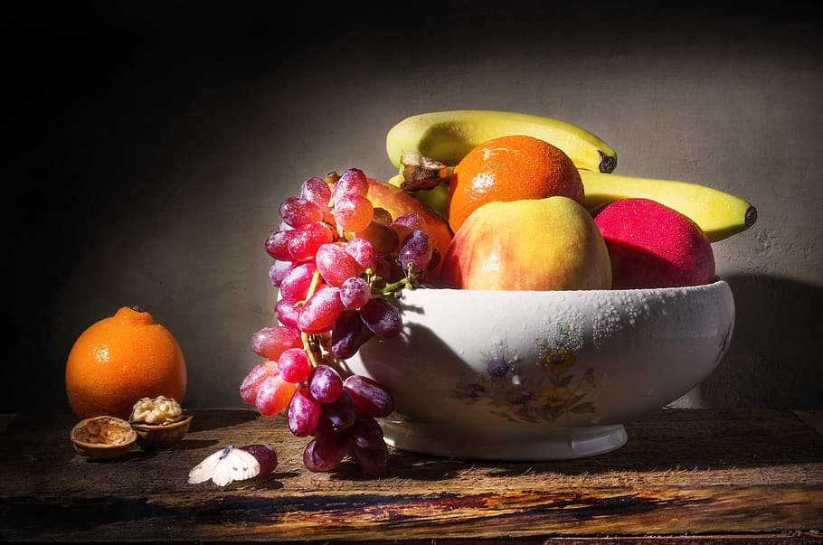 still life, fruit, fruits, grapes, banana, apple, food, food and drink, healthy eating, freshness