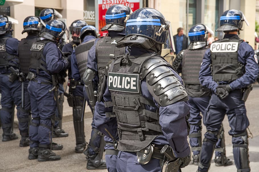 França, polícia, segurança, evento, capacetes, governo, grupo de pessoas, lei, proteção, vestuário de trabalho de proteção