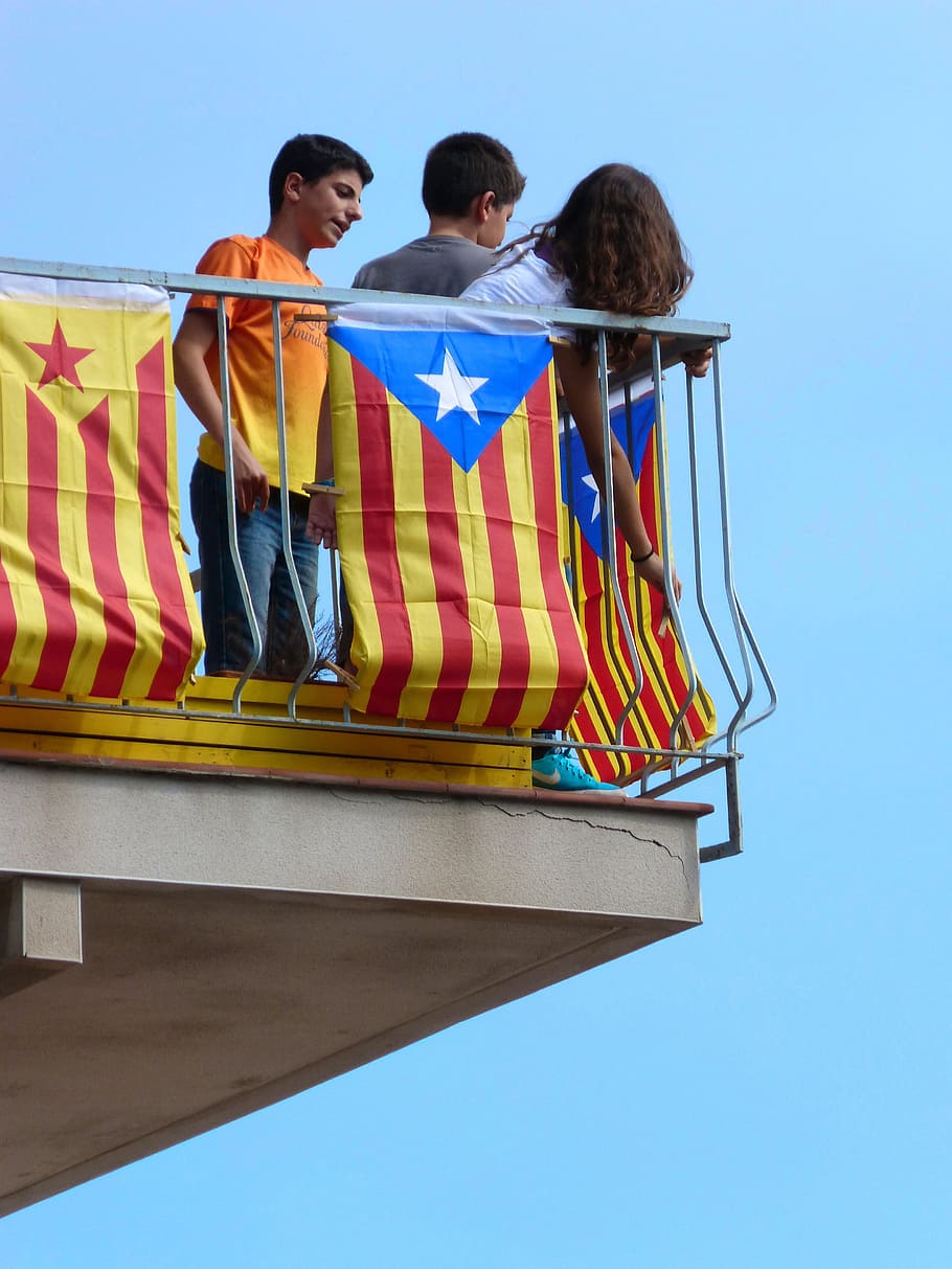 Balcony, Catalunya, Independence, Future, estelada, outdoors, people, women, blue, togetherness