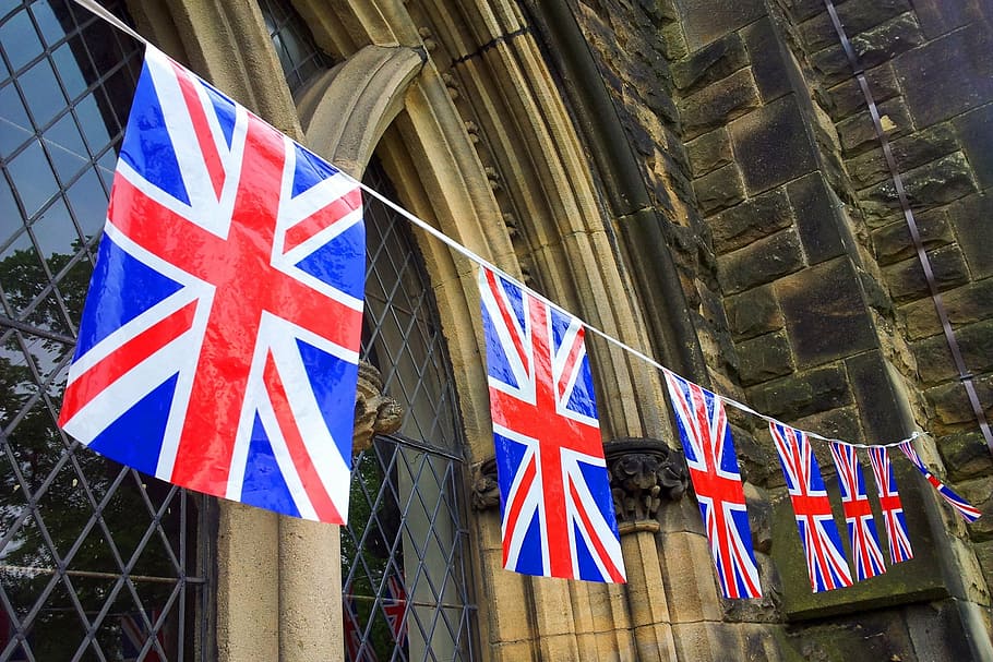 united, kingdom flag, daytime, close-up photo, banner, great britain, british, bunting, celebration, decoration
