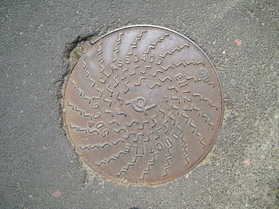 Manhole, Cover, Gully, manhole, cover, circle, text, high angle view, pattern, close-up, street