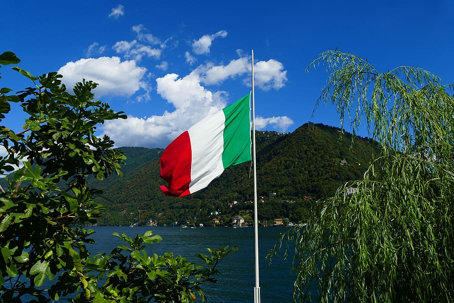 italy, landscape, flag, plant, sky, nature, water, patriotism, tree, day