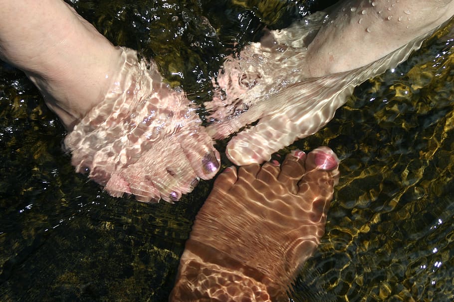 three, person, foot, water photography, feet, water, refreshing, spa, friendship, girl