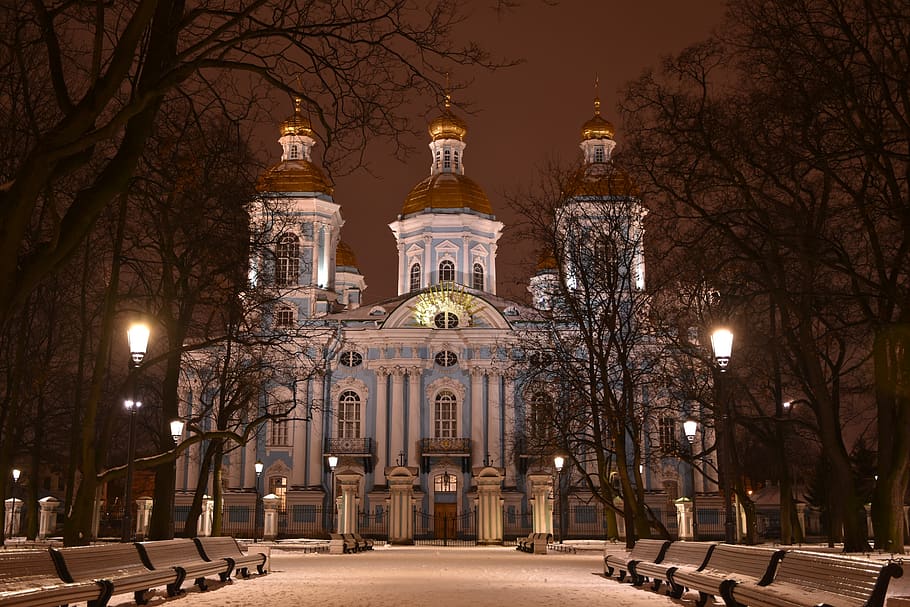 San Petersburgo, Rusia, calle, linterna, catedral, escaparate, monumento, Petersburgo, megalópolis, árbol
