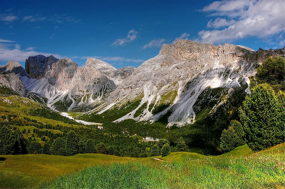 landscape photography, green, fields, mountains, Dolomites, Monte, Stevia, Alm, Nature, monte stevia