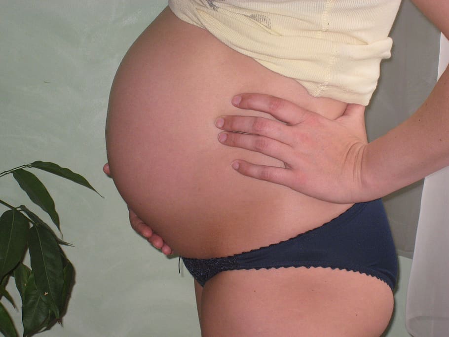 grávida, barriga, 9º mês, gravidez, barriga do bebê, seção média, uma pessoa, parte do corpo humano, em pé, parte do corpo