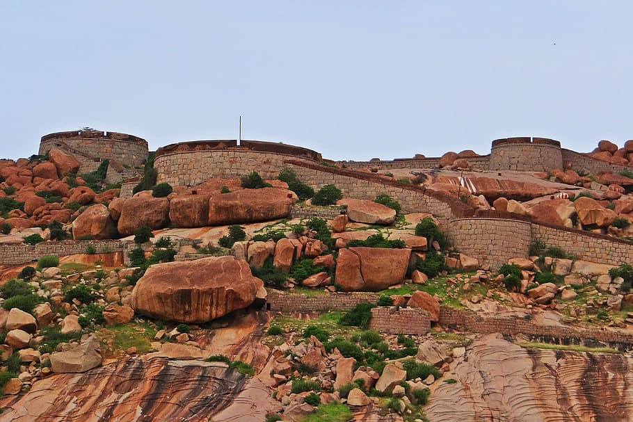 bellary, fuerte, histórico, edificio, edificios históricos, arquitectura, karnataka, india, roca, formación rocosa