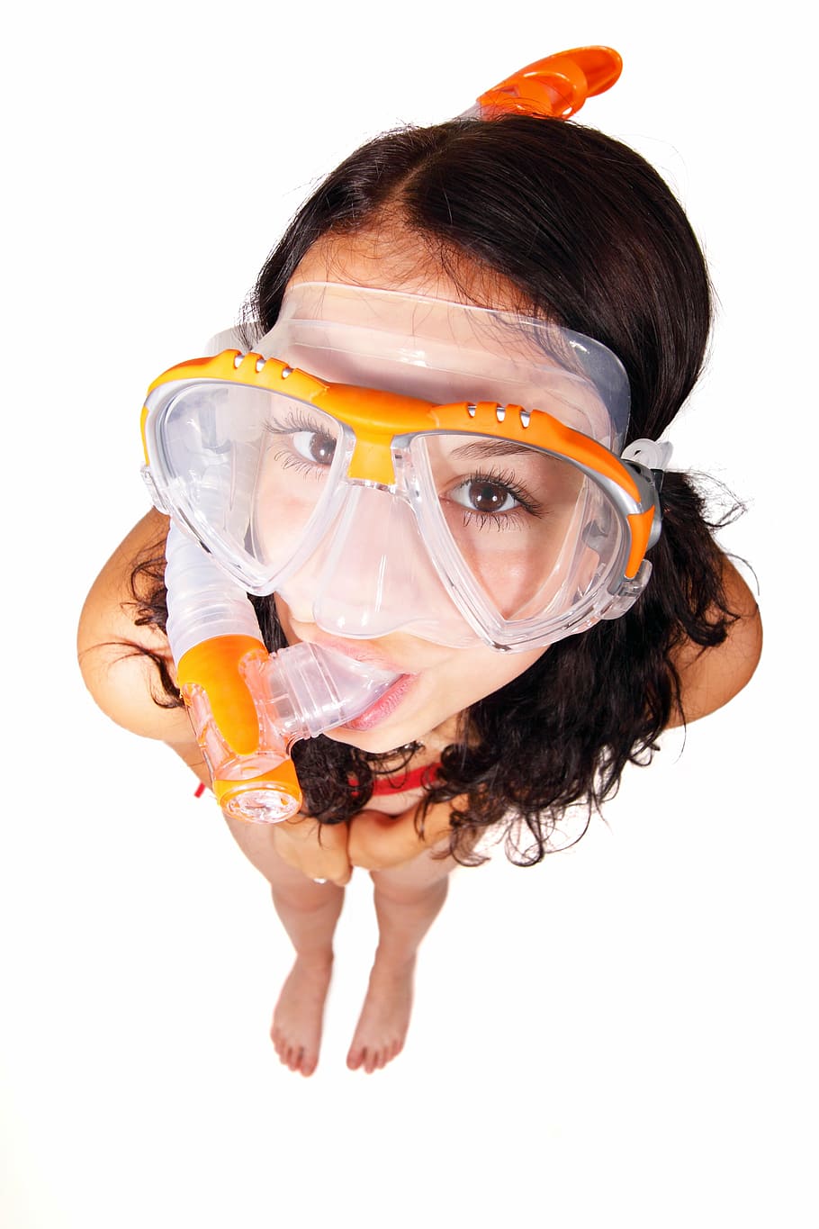 clear, plastic, orange, snorkle, cute, dive, fun, goggles, joy, mask