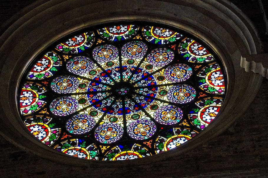 Rose Window, Duomo, Firm, Brands, Italy, monument, multi colored, pattern, indoors, day
