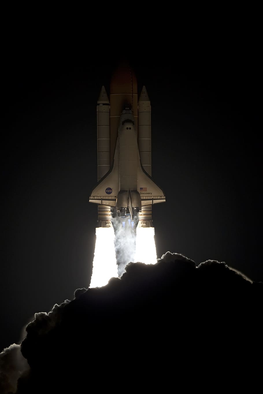 launch, liftoff, night, space shuttle, discovery, spaceship, sky, clouds, blastoff, exhaust