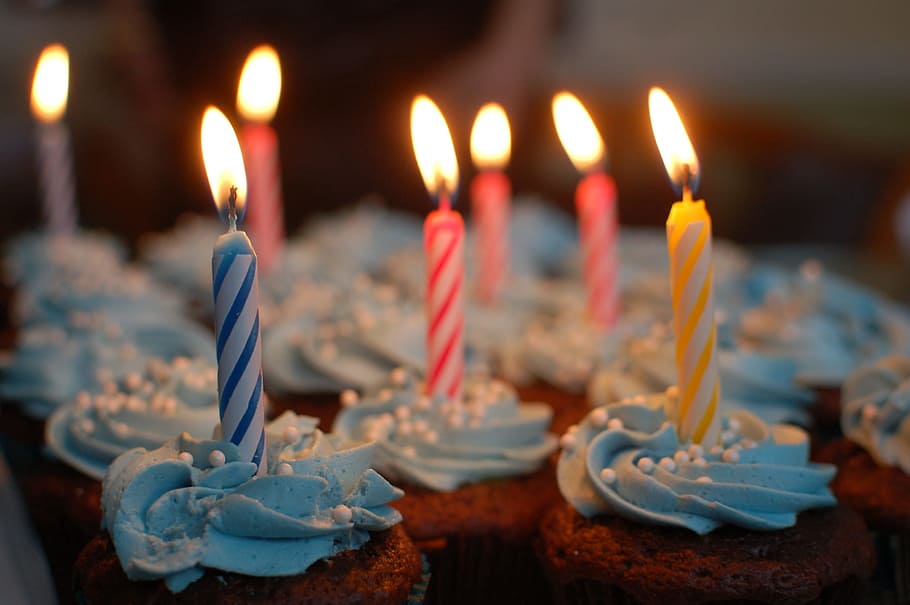 컵 케이크, 조명, 양초 많은, 생일 케이크, 케이크, 생일, 양초, 파티, 축하, 불꽃