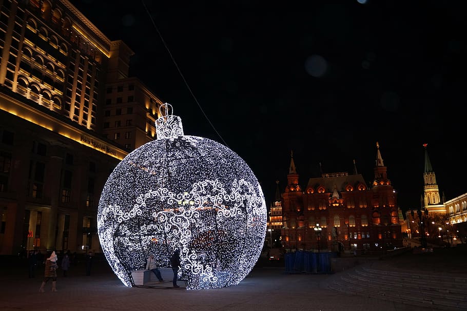 Plaza de ratones knockout, Kremlin, Moscú, noche, esfera, arquitectura, Navidad, decoración, celebracion, iluminado