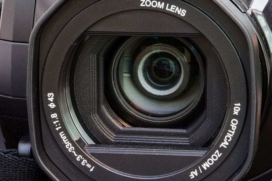 close, 10x, optical, camera, zoom, lens, video, camcorder, glass, black