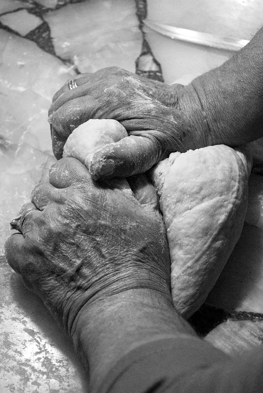 hands, mass, flour, kitchen, knead, bread, hand, work, cook, cooking