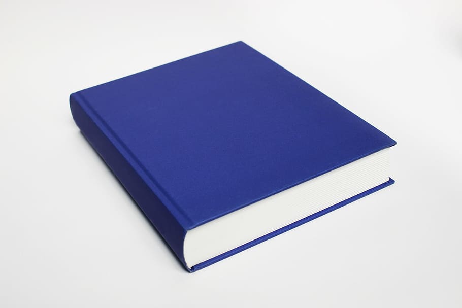 blue soft-bound book, books, book, reading, packaging, book cover, education, studio shot, blank, white background
