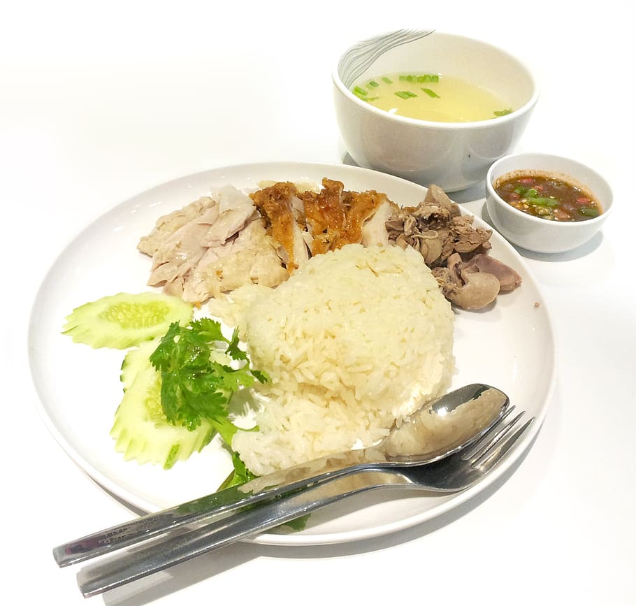 plato de pollo, comida, pollo, almuerzo, sopa, plato, cena, blanco, plato de comida, arroz