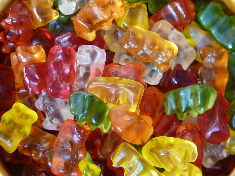assorted gummy bears, gummi bears, fruit gums, bear, sweetness, colorful, color, gelatin, food, nibble