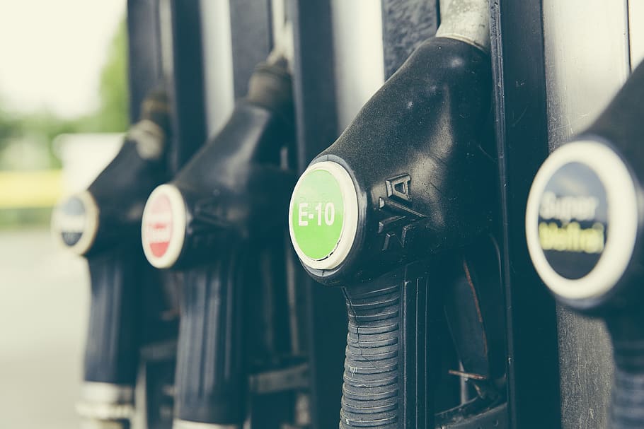 closeup, four, black, fuel pumps, refuel, gas pump, petrol stations, diesel, gas, petrol