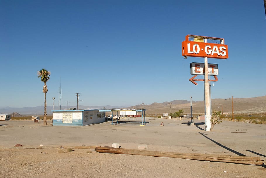 lo-gas station, brown, field landscape photography, gas, station, ruins, fuel, oil, petrol, pump