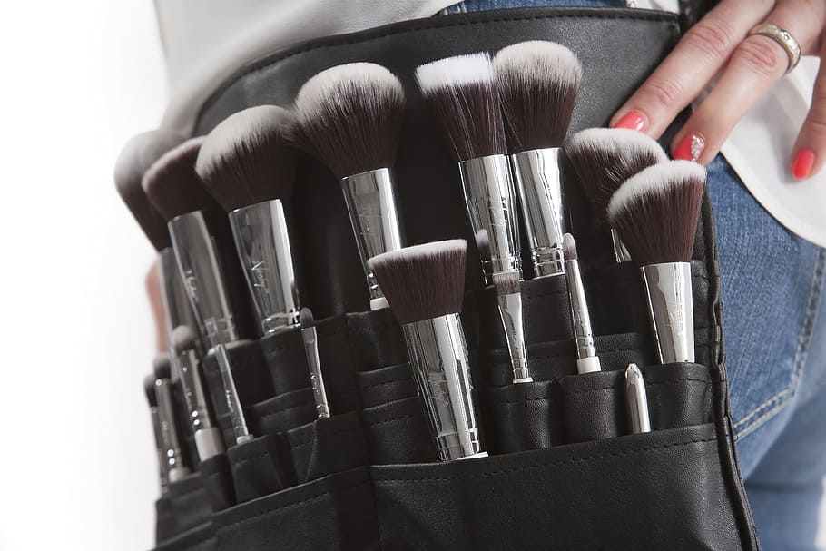 black, makeup brush, set, bag, makeup brushes, brushes, brush set, makeup, make-up, cosmetic