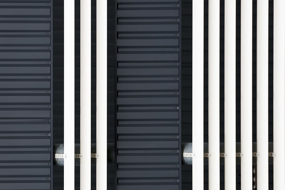background, facade, metal, industrial, notched, grey, white, stripes, striations, horizontal