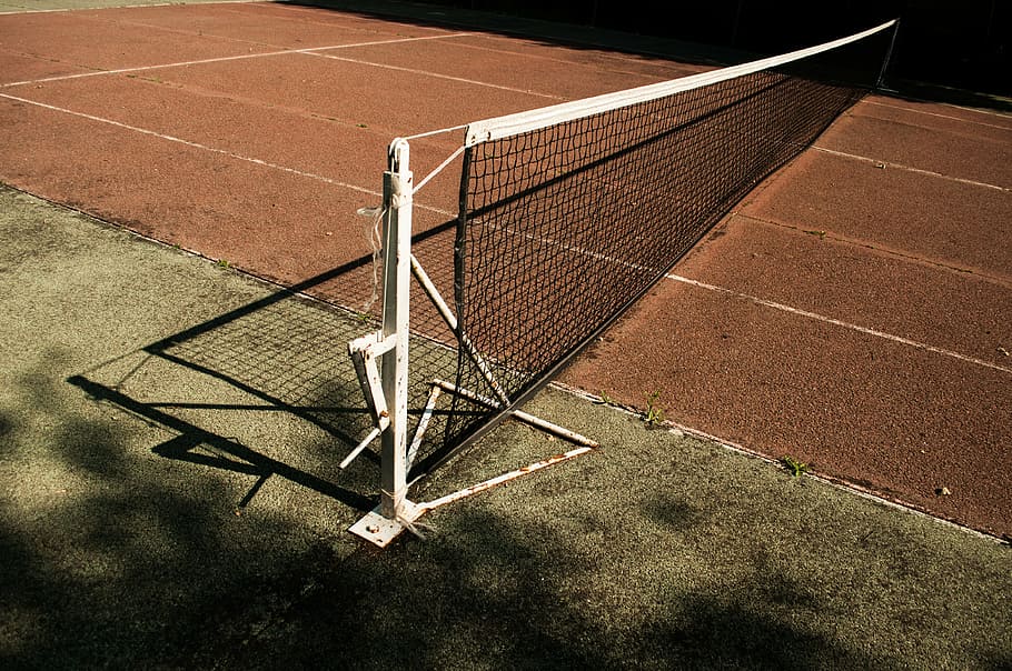 black, white, goal, net, brown, field, lawn, tennis, daytime, tennis court