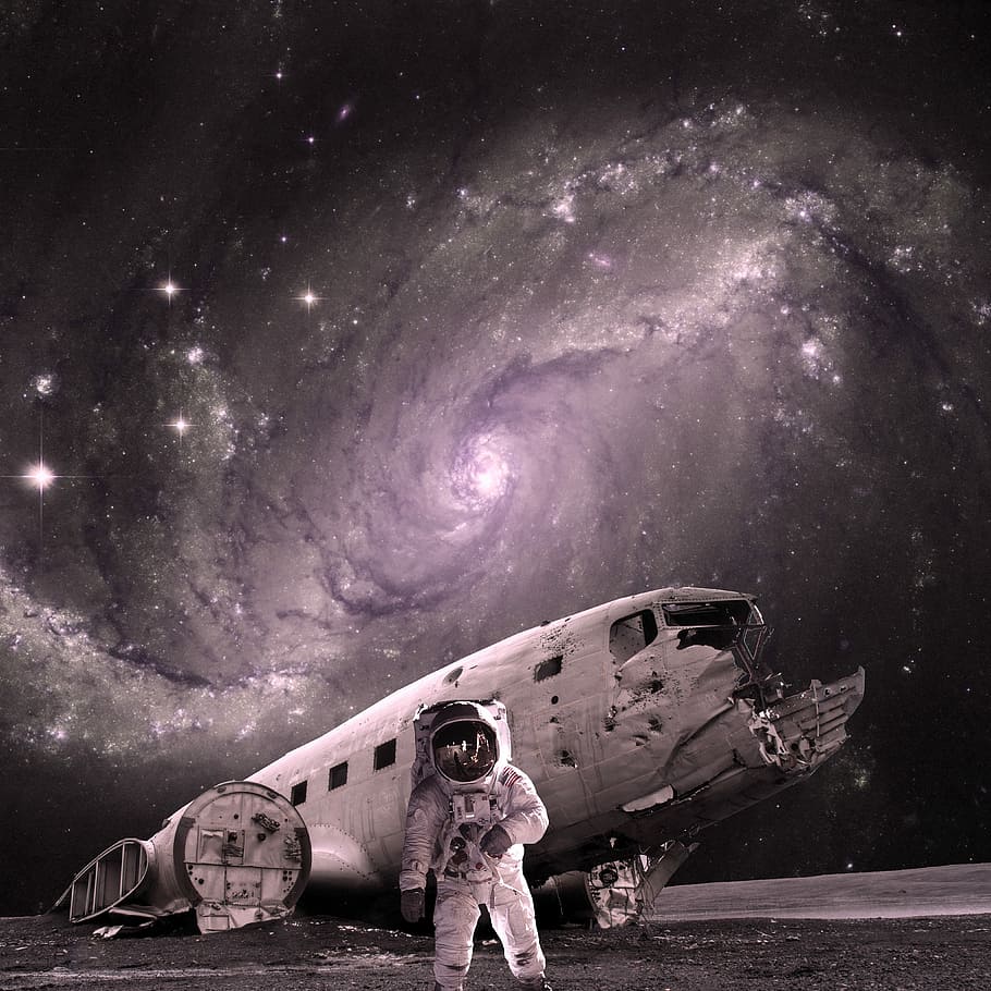 foto en escala de grises, astronauta, un viaje de descubrimiento, nave espacial, humano, vehículo, ciencia, luna, astronomía, adulto