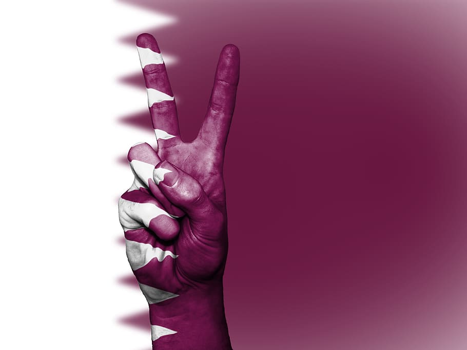 white, purple, flag, peace hand sign, Qatar, Peace, Hand, Nation, Background, banner
