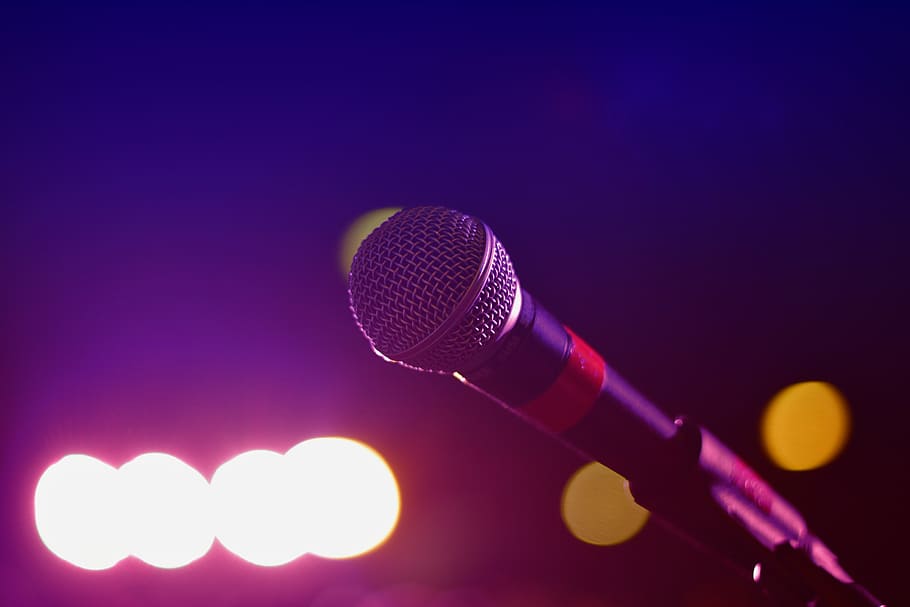 bokeh photography, microphone, black, mic, music, musician, band, stage, concert, lights