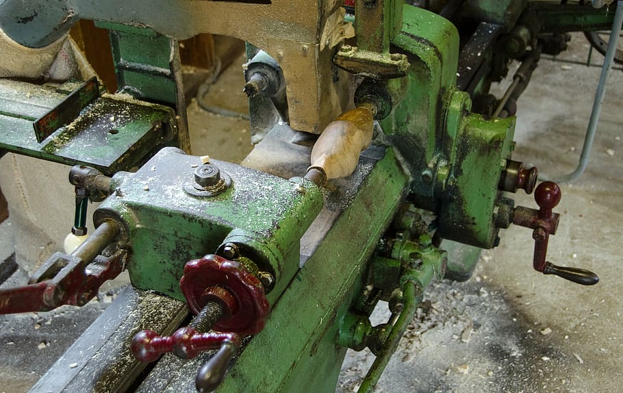 green lathe machine, woodturning, clog, machine, gears, equipment, metal, technology, industry, business mechanical