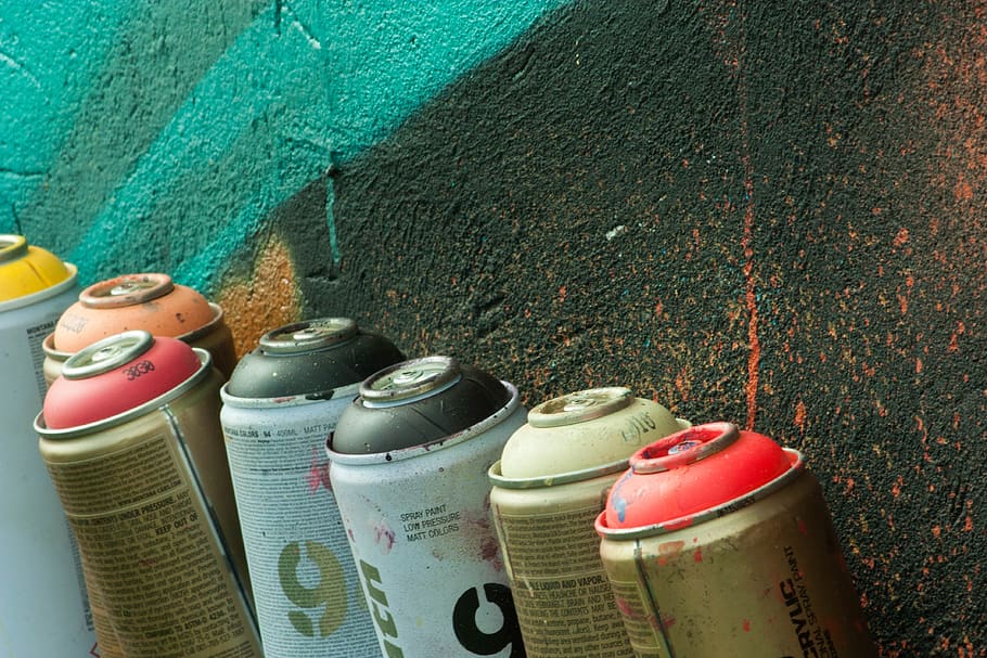 grafite, arte, rua, aerógrafo, aerossol, não molhe, recipiente, garrafa, característica de construção de parede, natureza morta