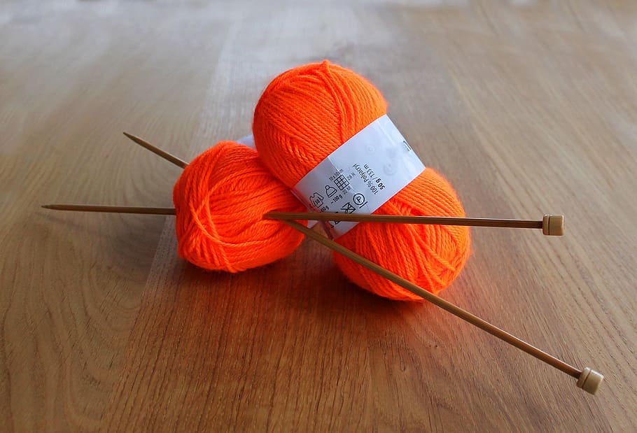yarn, orange, knitting needles, hobby, handwork, art and craft, craft, knitting, creativity, wool