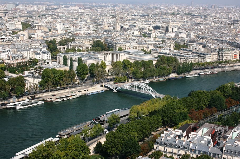 aerial, view, city, paris, seine river, sanchez, building exterior, built structure, architecture, water