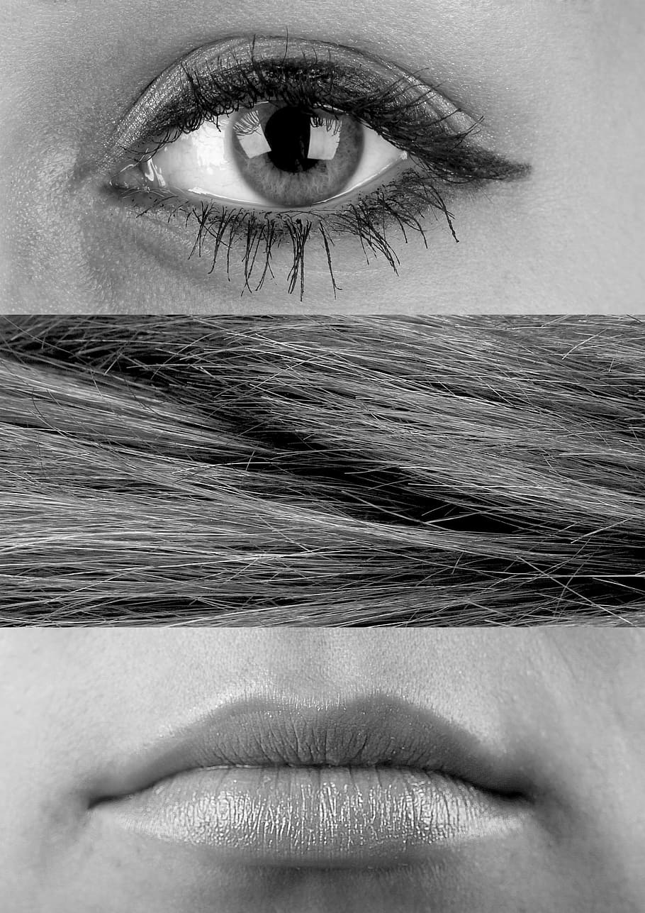 gray, scale photo, eye, hair, lips, girl, kiss, schoolmate, eyebrows, shading