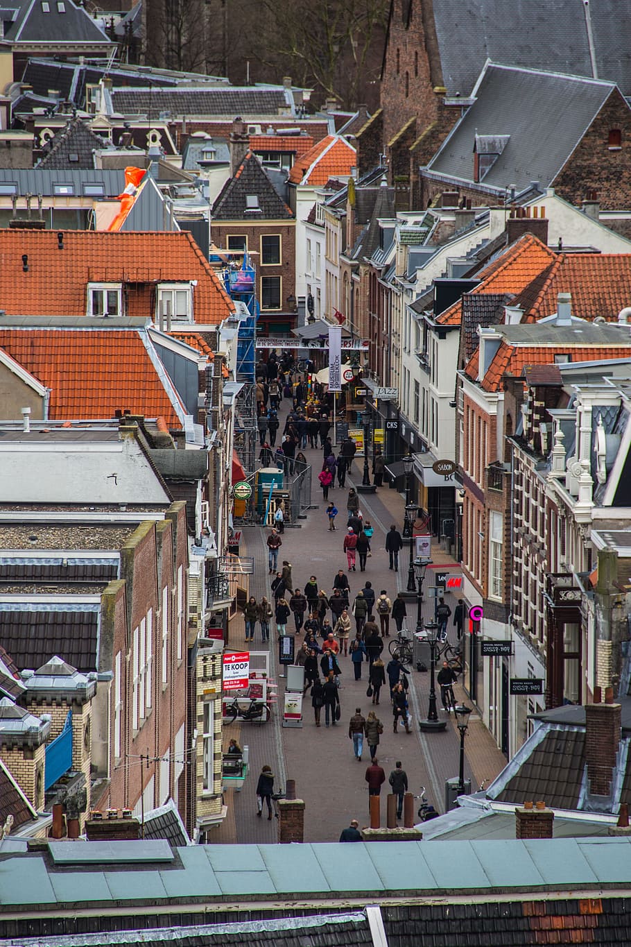 Rua comercial, Utrecht, compras, caminhadas, caminhada, loja, centro, exterior do edifício, arquitetura, dia