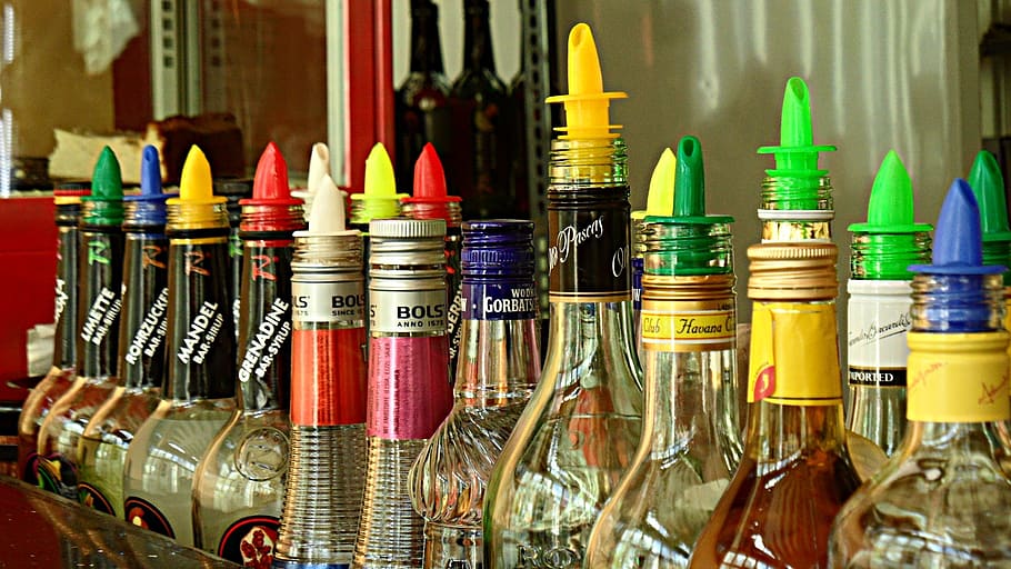 bar, cocktail, drink, pub, bottles, alcohol, glass, cocktail bar, gastronomy, gloss