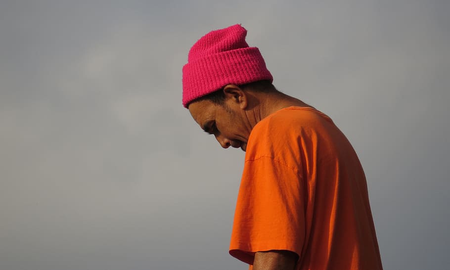 person, the field, man, peasant, worker, colombian, clothing, orange color, hat, side view