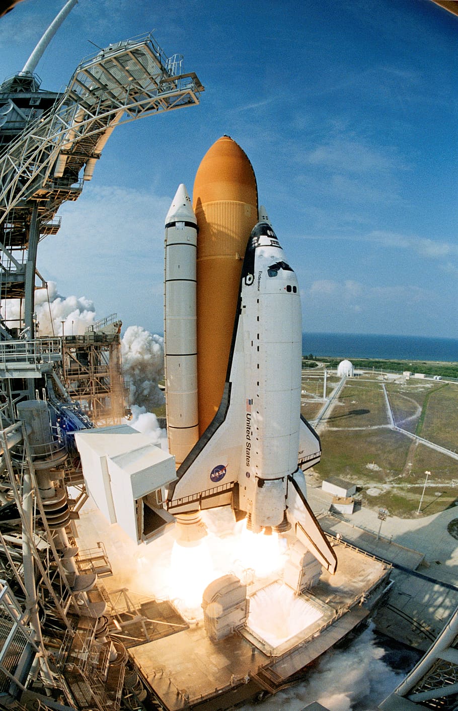 Pesawat ulang-alik, Peluncuran, Endeavour, peluncuran pesawat ulang-alik, pusat ruang angkasa kennedy, roket, pesawat ruang angkasa, industri, ruang, transportasi barang