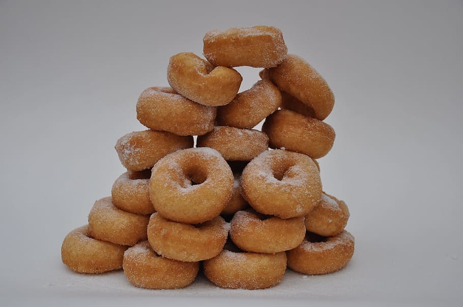 sugar-coated doughnuts, donuts, sugar donuts, food, food and drink, studio shot, freshness, indoors, stack, still life