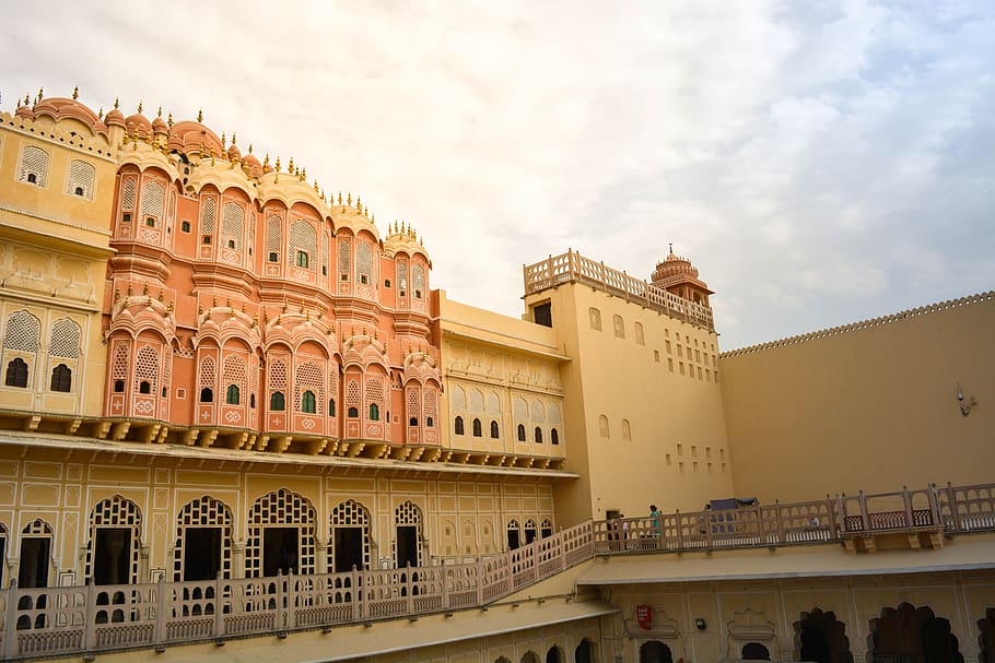 rojo, ventanas, monumentos históricos, jaipur, rajastán, india, palacio, amarillo, reflexión, honor