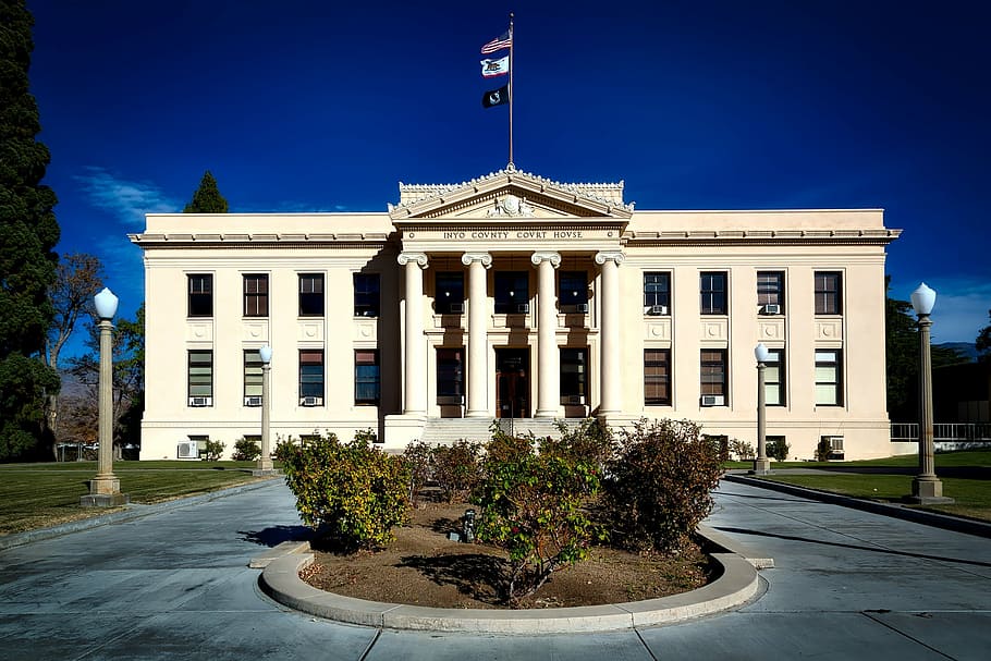 white, concrete, building, daytime, inyo county, courthouse, architecture, california, independence, law