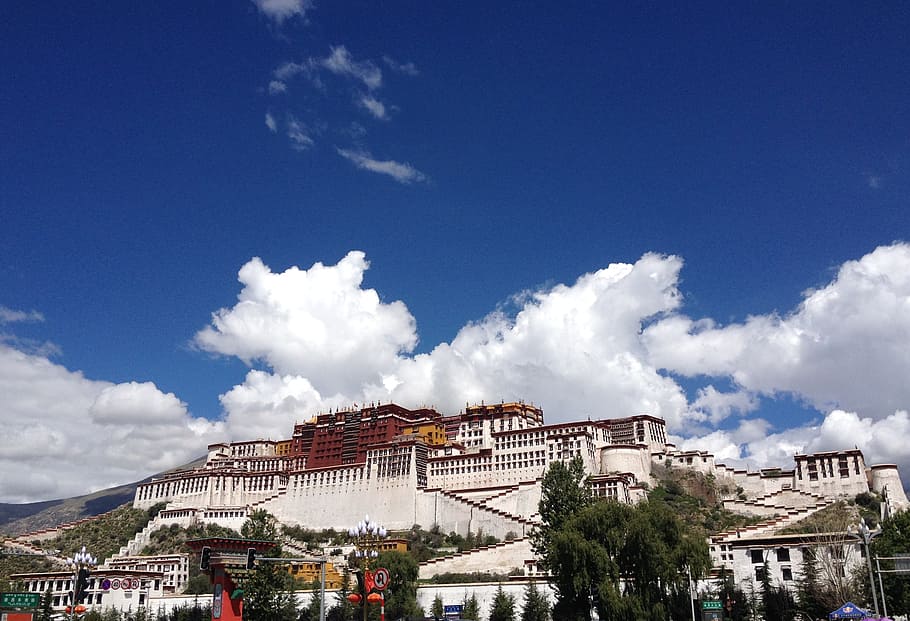 Istana Potala, Langit Biru, istana, tibet, awan - langit, langit, eksterior bangunan, arsitektur, struktur yang dibangun, di luar ruangan