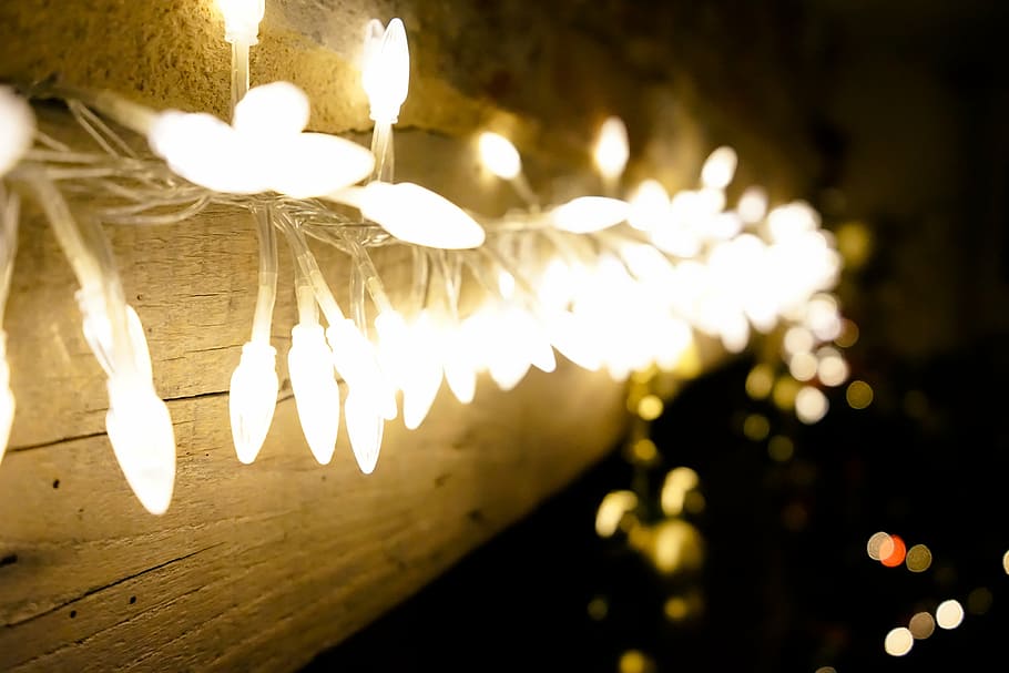 bokeh photography, white, string lights, lights, christmas, xmas, tree, decoration, seasonal, celebration