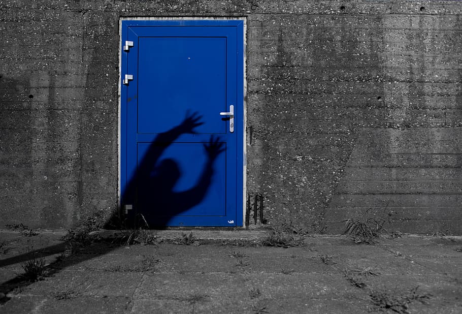 person, shadow, door, blue, shade, man, effect, creepy, scary, horror