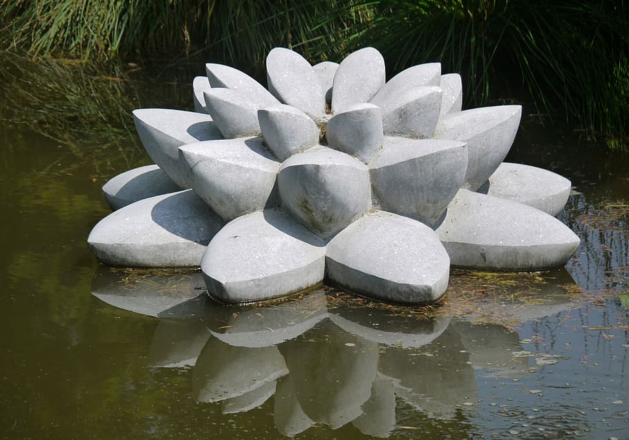 Water Lily, Stone, Sculpture, Mirroring, stone, sculpture, hell, art, pond, water, state garden show