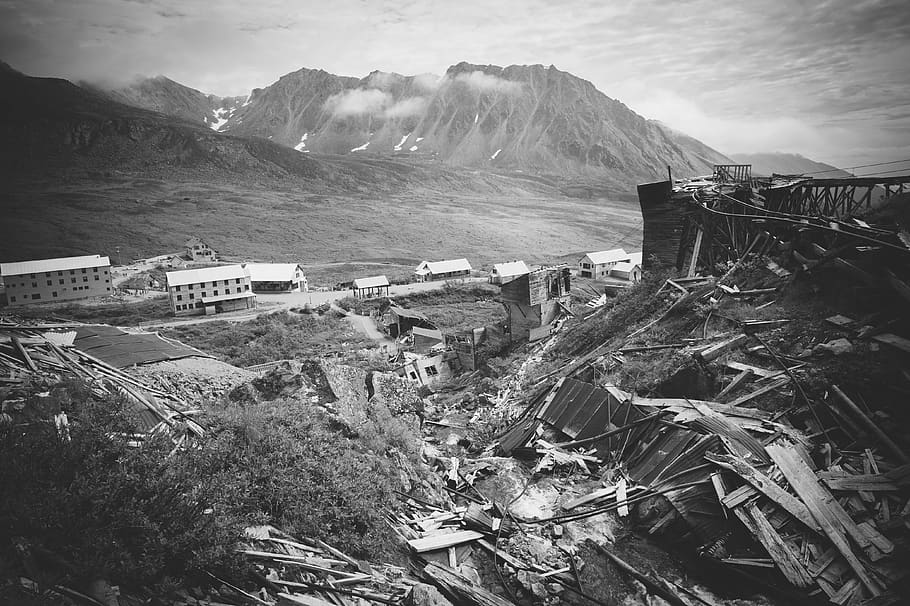 ruin, mountain, ruins, landscape, old, mountains, building, mine, mining, alaska