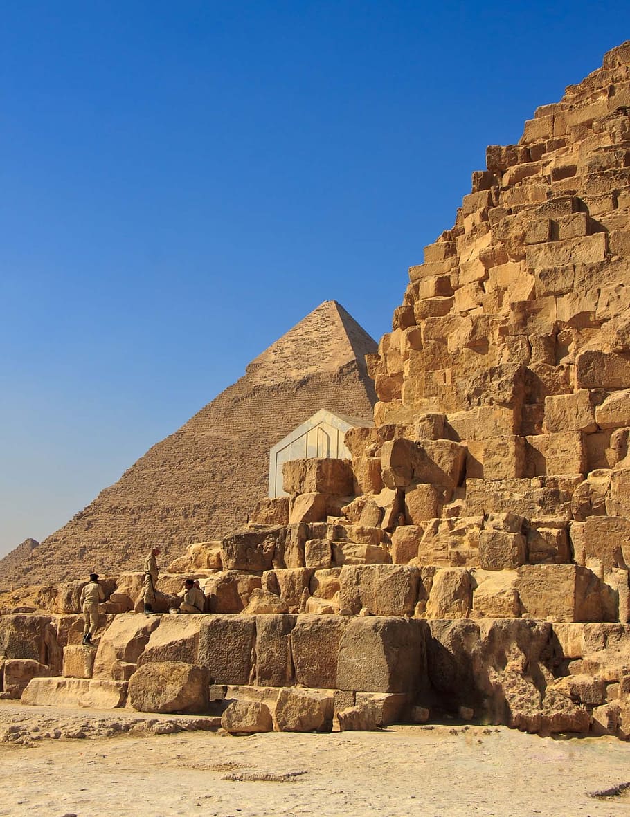 piramida, mesir, kuno, giza, cairo, monumen, cheops, turis, firaun, langit